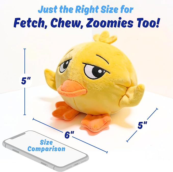 3 in 1 Squeaky Soft Plush Durable Dog Chew Toy for Aggressive Chewers, No Stuffing Interactive Tough Rip & Reveal Crinkle Yellow Duck Ball in Gift Box, Puppy, Small & Large Breed Pets Birthday Present