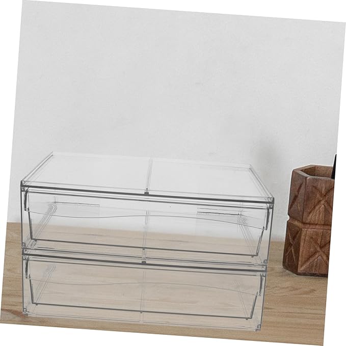 2pcs Acrylic Makeup Storage Drawer Organizers Stackable Desktop Bins for Cosmetics Easy to Clean and Elegant Design for Bathroom Vanity and Desk Organization
