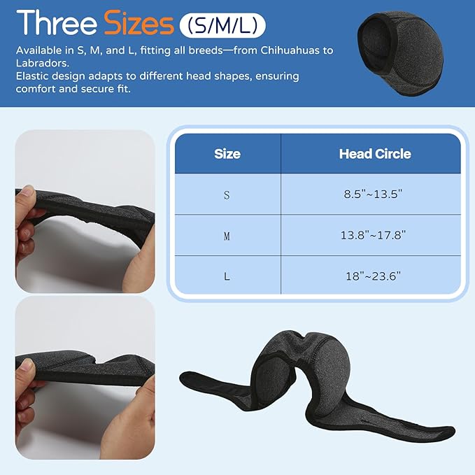 Dog Ear Muffs & Swim Cap and No Shake Ear Wrap for Bathing, Hematoma, Drying & Noise Anxiety Relief - Elastic Waterproof Ear Protection with Calming Hoodie for Grooming