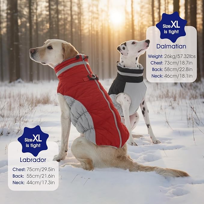 FUAMEY Dog Coat for Medium Dogs,Waterproof Dog Winter Jacket with Harness Built in Puppy Cold Weather Coats Reflective Pet Vest with Zipper Warm Fleece Dogs Snowsuit Windproof Black M