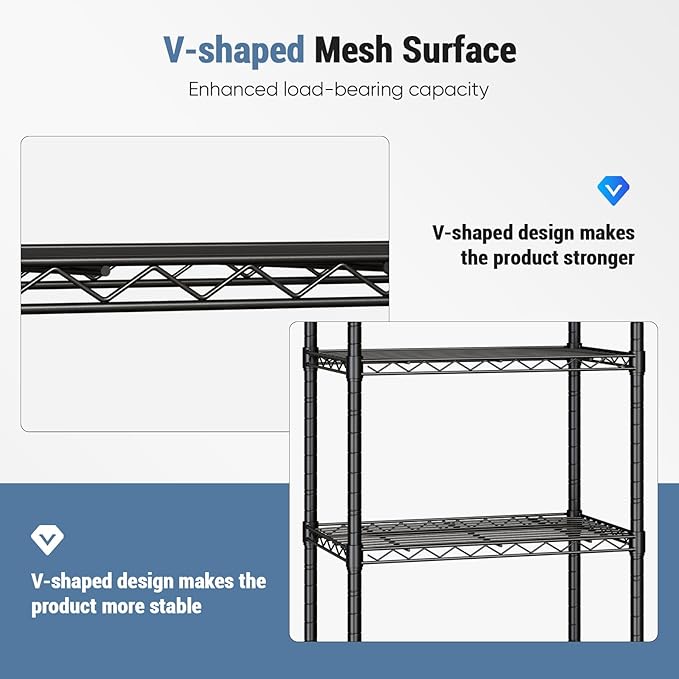 DUMOS 2 Pack 3Tier 4Tier 5 Tier Metal Shelving, Heavy Duty Shelves Wire Shelving Unit with Removable Wheel Casters, Shelves Organizer for Bathroom Garage Living Room Kitchen Pantry Laundry