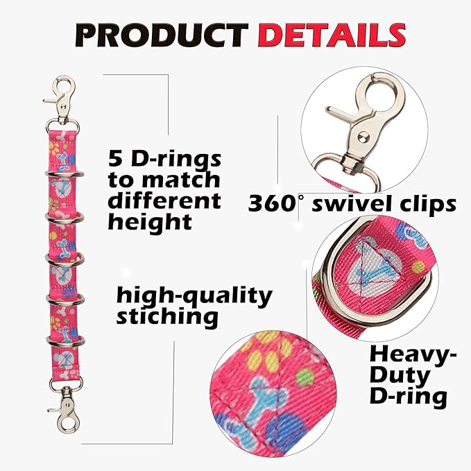 Dog Grooming Loop 2 Pack Dogs Grooming Table Arm Extension Straps Cute Unique Paw Pattern Double Snaps & 5 D-Ring Design Extender Strap for Pet Salon(Pattern-2)