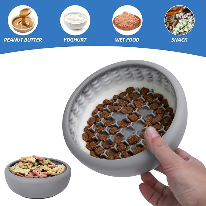 Dog Lick Bowl,Silicone Slow Feeder Bowls for Dogs ，Anxiety Relief Lick Mat for Dogs, Interactive and Enrichment Toys (Grey, Large)