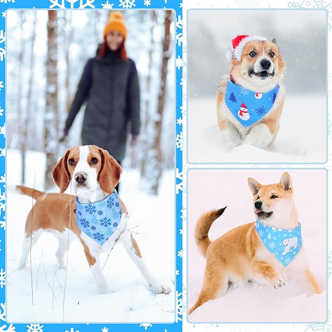 Abbylike 200 Pcs Winter Dog Bandanas Bulk Blue Snowflake Bandanas for Dogs Triangle Kerchief Bibs Scarf Set for Pet Christmas Xmas Winter Costume Photo Props Accessories Pet Shops Grooming, 25 Styles