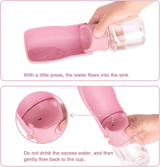 Dog Water Bottle Portable, Leak Proof Foldable Pet Water Dispenser for Dogs & Cats, 350ml (12oz) Dog Water Bowl Drink Cup Pet Summer Accessories for Outdoor Travel Walk Hinking (Pink)