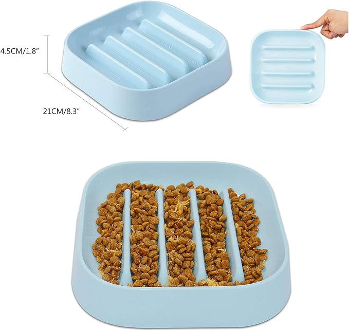 Healthy Slow Feeding Dog Bowl for French Bulldog -Slow Feeder Dog Bowl No Chocking Dog Cat Food Bowl with Striped Shape Pattern (Blue)