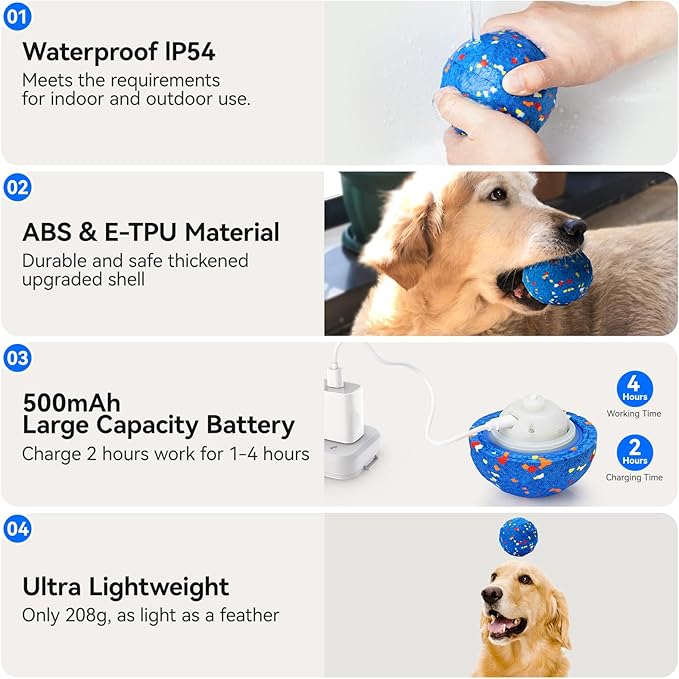 2026 Smart Interactive Dog Toys for Aggressive Chewers, Self Moving Interactive Dog Ball, Automatic Vibrating Toy, E-TPU Material Chew Proof Design for Boredom & Training for Medium and Large Dogs
