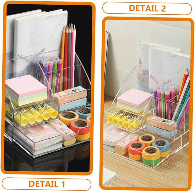Garneck Acrylic Desk Organizer Drawer for Makeup Cosmetics and Office Supplies Multi-compartment Storage Box for Home and Vanity Use