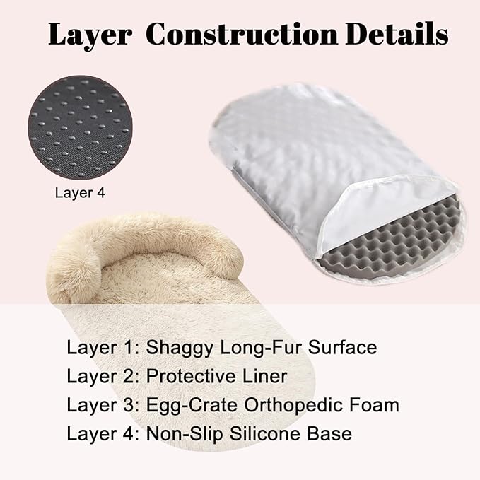 Calming Dog Beds for Medium Large Dogs, Orthopedic Cushion Plush Large Pet Bed Lounge with Washable Cover, Anti-Anxiety Soft Fluffy Faux Fur Fits up to 60 lbs Pets (Oval, Beige 40"x30")