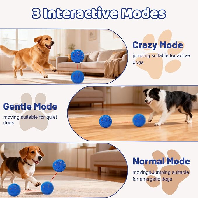Smart Interactive Dog Ball,Automatic Rolling & Bouncing Dog Toy,Natural Rubber Chew Toy for Chewers,Keeps Dogs Busy & Eases Separation Anxiety