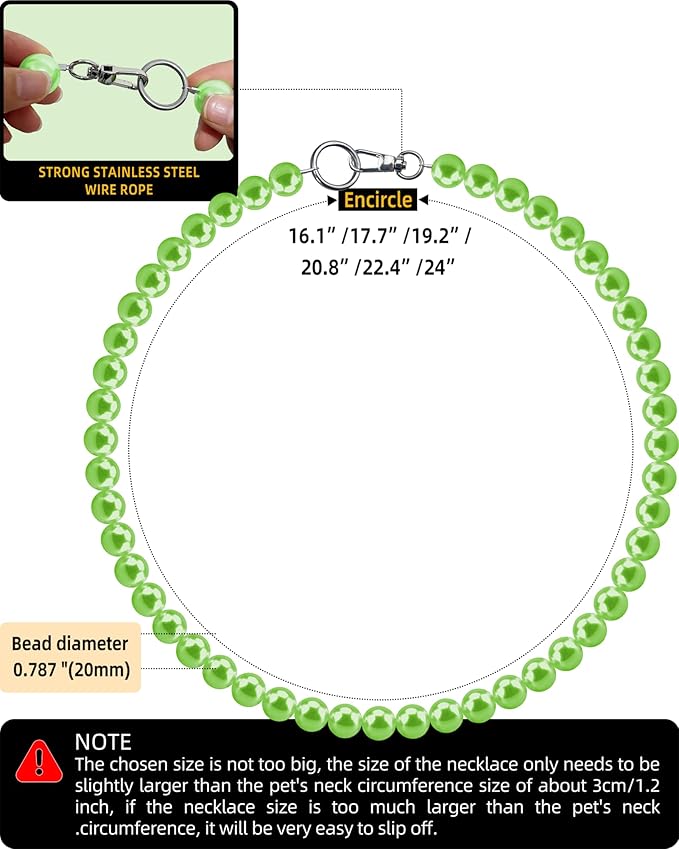 KUDES Chunky Pearl Dog Necklace (Beads 20mm),Elegant Classic Super Big Pearl Collar Necklace Accessories for Medium Large Dogs Occasions and Gatherings (Light Green, 3XL(Neck Girth 20.5''-23''))