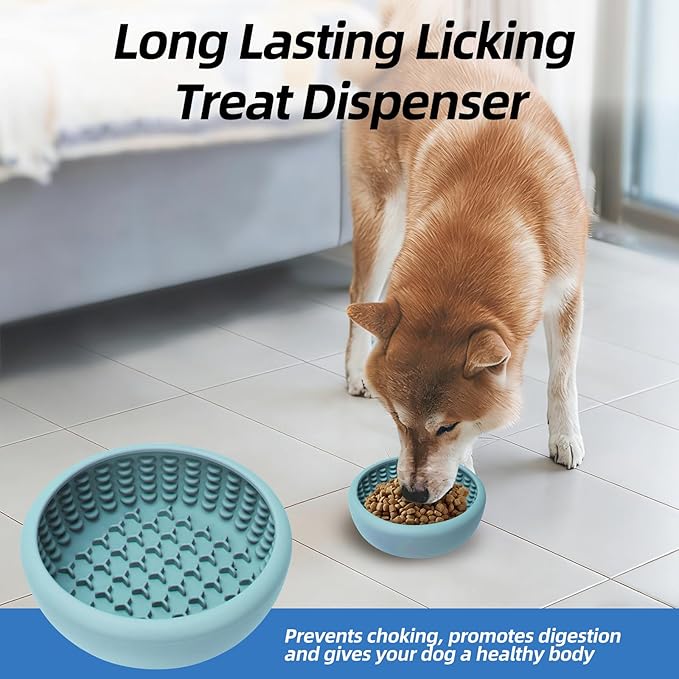 Dog Lick Bowl,Silicone Slow Feeder Bowls for Dogs and Cats - Wet Food, Suction Cups, Non-Slip Design (Blue, Small)