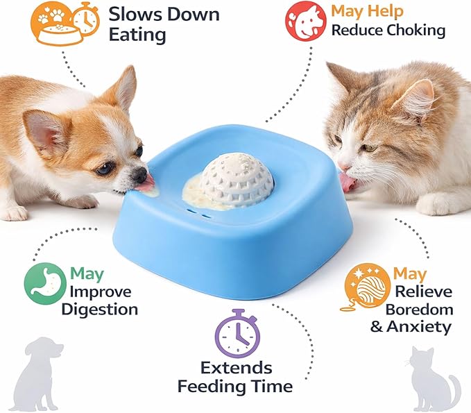 Interactive Slow Feeder Dog Lick Bowl for Liquid Treats Anti-Slip Ball-in-Bowl Design for Anxiety Relief Boredom Reduction, 3/4 Cup Capacity for Wet Food Yogurt More Ideal for Small Breeds