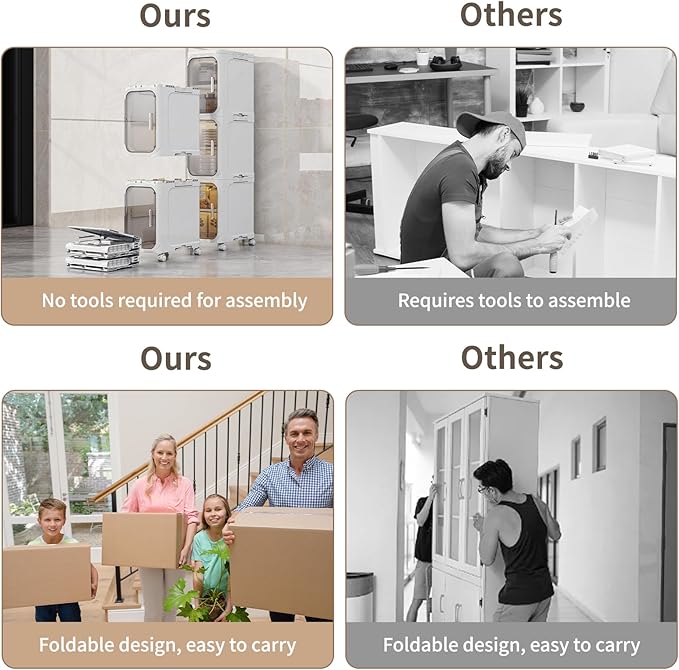 KHNR 3-Tiers Slim Bathroom Storage Cabinet, Foldable Storage Cabinets,Narrow Bathroom Storage,Movable Bathroom Storage Organizer for Small Spaces,Bathroom,Kitchen,Laundry,White