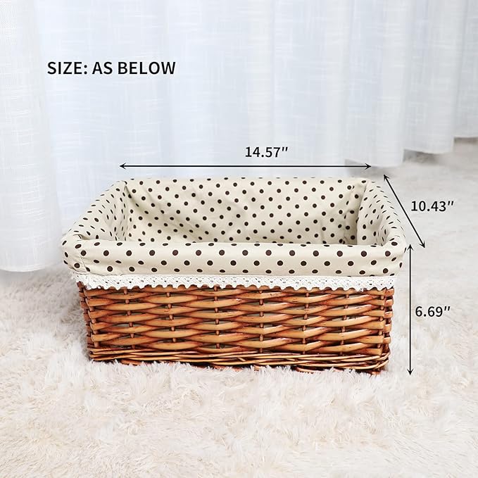 Multipurpose Rectangular Wicker Storage Baskets with Removable Washable Liner - Willow Woven Containers for Kitchen Food, Bathroom Towel, Home Sundries Organizer and Garden