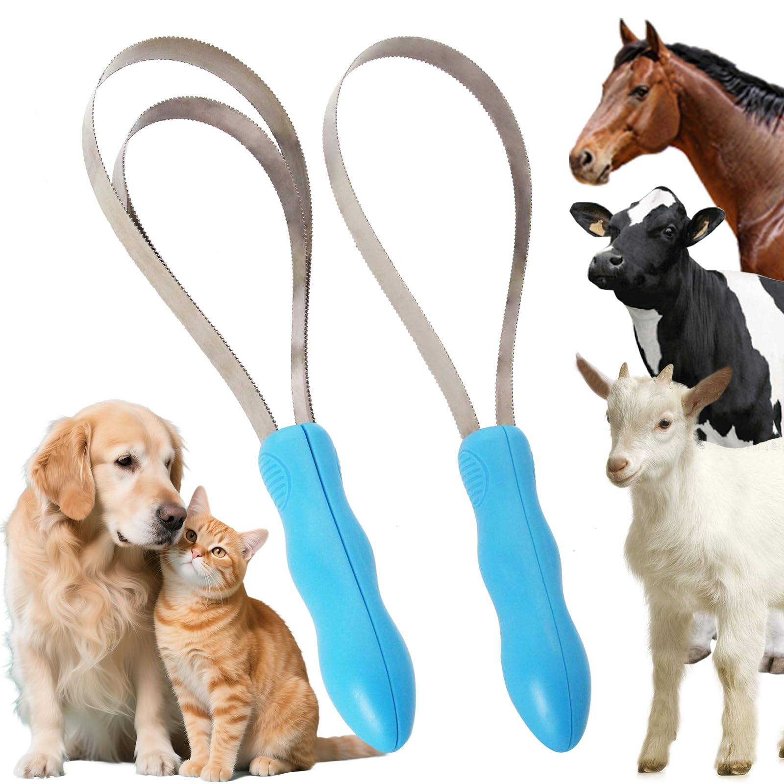 1 Set Dual-Sided Shedding Blade Dog Hair Brush, Stainless Steel Coarse and Fine Teeth Blade Shedding Tool, Brush Scraper with Rubber Handle, for Dogs、Horses、Cattles/Sheep(Single Loop+Double Loops)