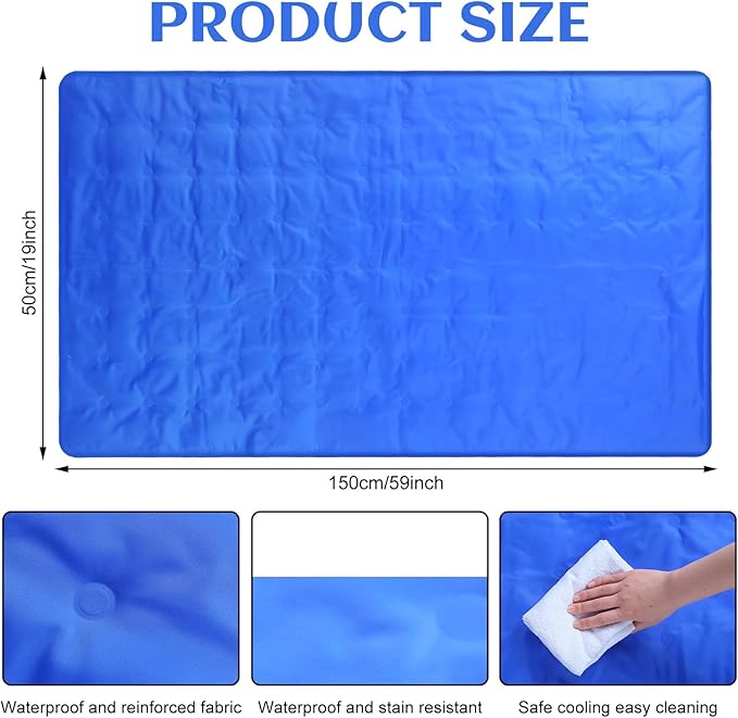 Cooling Pad Mat for Sleep Cooling Mattress Pad Gel for Bed, Relieve Pain, Summer Hot Flashes, Adult, Pets, No Water or Electricity Required(Plain,Blue,60 x 20 Inch)