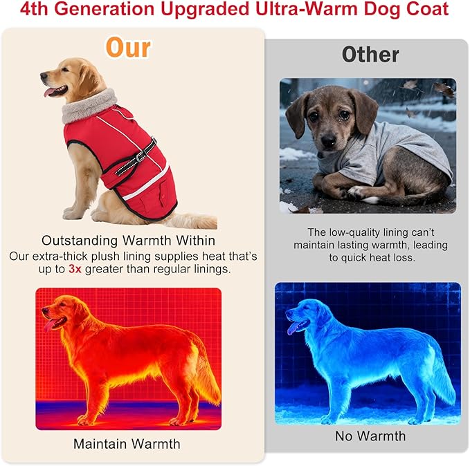 Dog Winter Coat Jacket Waterproof for XL Large Dogs, Reflective Pet Vest Warm Fleece Cozy for Cold Weather, Dogs Snowsuit Windproof, Adjustable Buckle