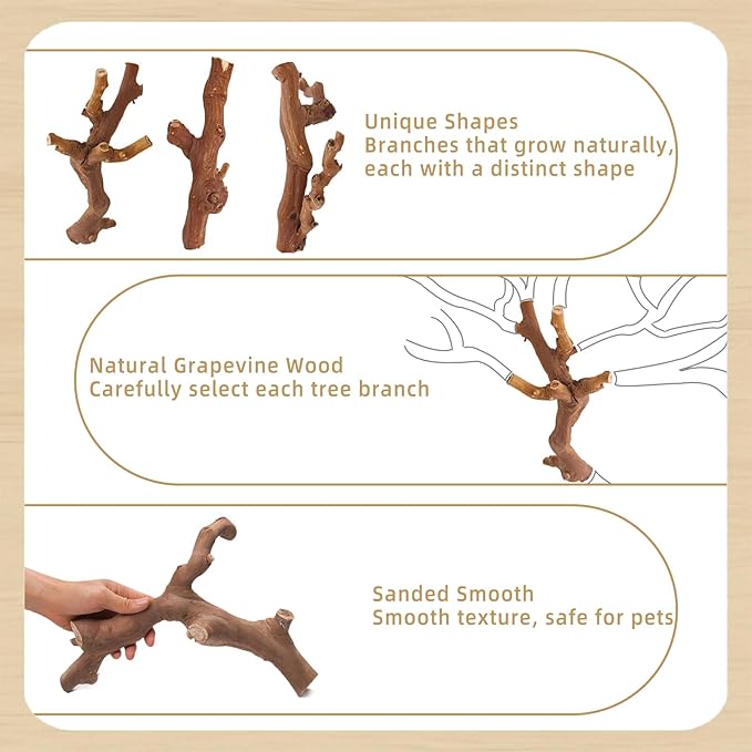 kathson 2PCS Wood Hamster Climbing Branches Decor, Natural Wooden Syrian Hamster Climb Chewing Toys, Rat Exercise Toys, Small Animal Habitat Decor Accessories for Dwarf Pets, Gerbils, Mice (5.9 in)