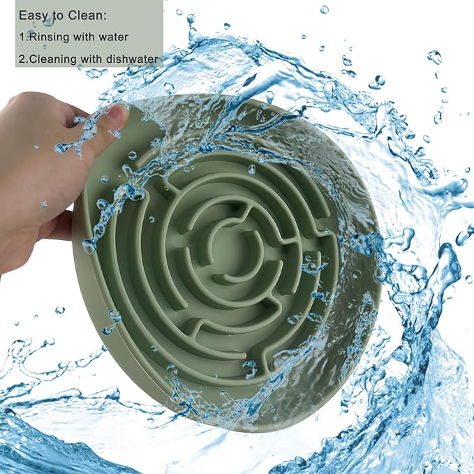 Pet Puzzle Bowl, 2 Cups Silicone Slow Feeder Dog Cat Bowl with Suction Cups, Non Slip Puzzle Bottle Lick Mat for Boredom and Anxiety Reduce,Preventing Choking, Dishwasher Safe (Green)