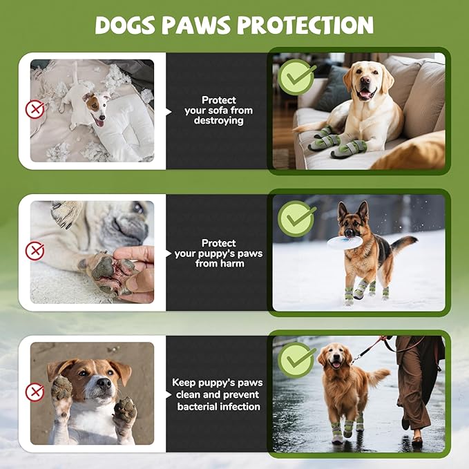 Winter Dog Snow Boots with Fleece Lining, Dog Shoes for Medium Large Size Dogs, Waterproof Dog Booties and Paw Protectors, Anti-Slip & Reflective Dog Shoes for Snow Outdoor, Hiking (Green-Size 6)