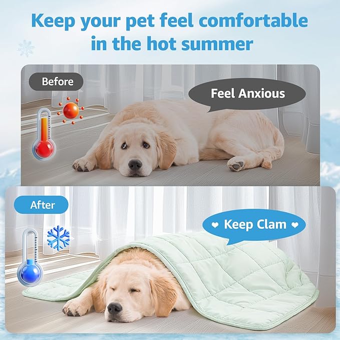 PICK FOR LIFE Cooling Blanket for Dogs, 0.4 Q-MAX Pets Cooling Comforter for Bed Cover, Summer Blanket for Large Dogs Washable, Soft Lightweight Cold Mats for Pet Hot Weather Sleeping (60"×80"/Green)