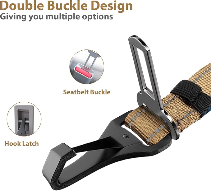 IOKHEIRA Dog Seatbelt – Reflective Bungee Harness with Swivel Aluminum Carabiner (Green)