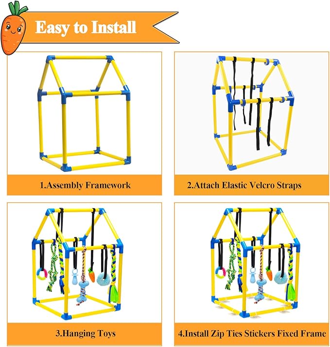 Puppy Play Gym with 8 Hanging Toys, Jungle Gym for Small Dogs & Puppies Indoor Enrichment Playground Interactive Training Activity Center for Teething Chewing,Entertainment Roof Shape