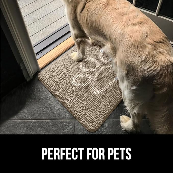 GORILLA GRIP SoakSTOPPER Dog Door Mat, 48x30 Machine Washable Rug Absorbent Doormat Captures Moisture Mud Dirt, Quick Dry Soft Chenille Entryway Rugs Indoor Entrance Mats for Dog Paws, Beige Ivory