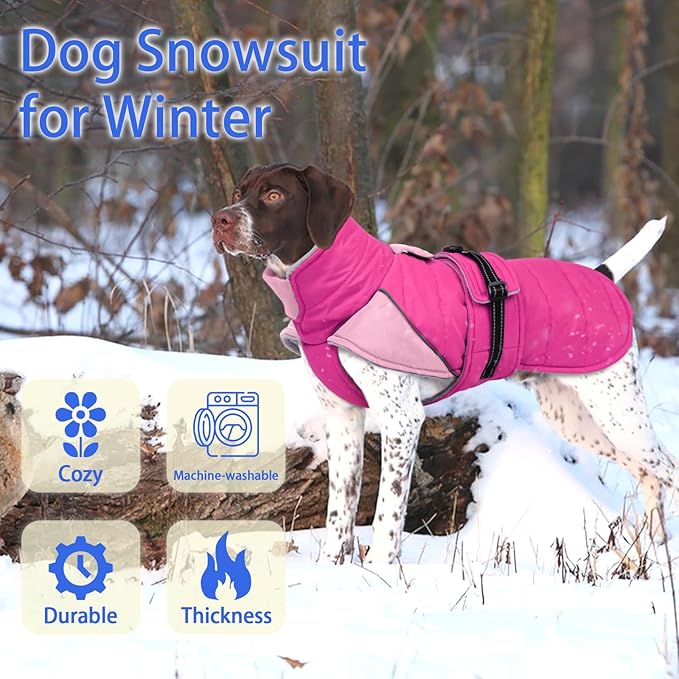 MIGOHI Cozy Small Dog Coat - Reflective Dog Coat for Small Dogs,Fleece Winter Coats Jacket for Dogs with Leash Hole,Snowproof Thick Puppy Clothes,Pomeranian,Chihuahua,XS,Rosepink