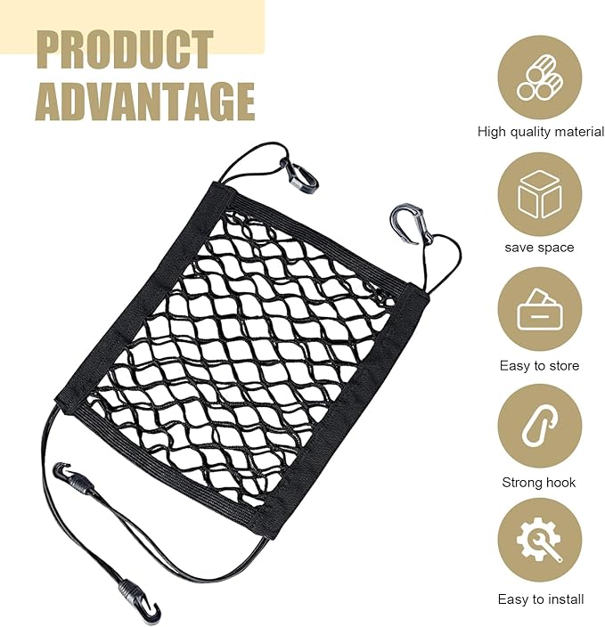 MLY Car Net Barrier with 10.2In Wire, Double Layer 11.4In x 10.2In Car Net Barrier, Between Front Seats and Rear Seats Kid Dog Pet Net Barrier Car Net, Universal for Trucks SUVs Cars (Black)