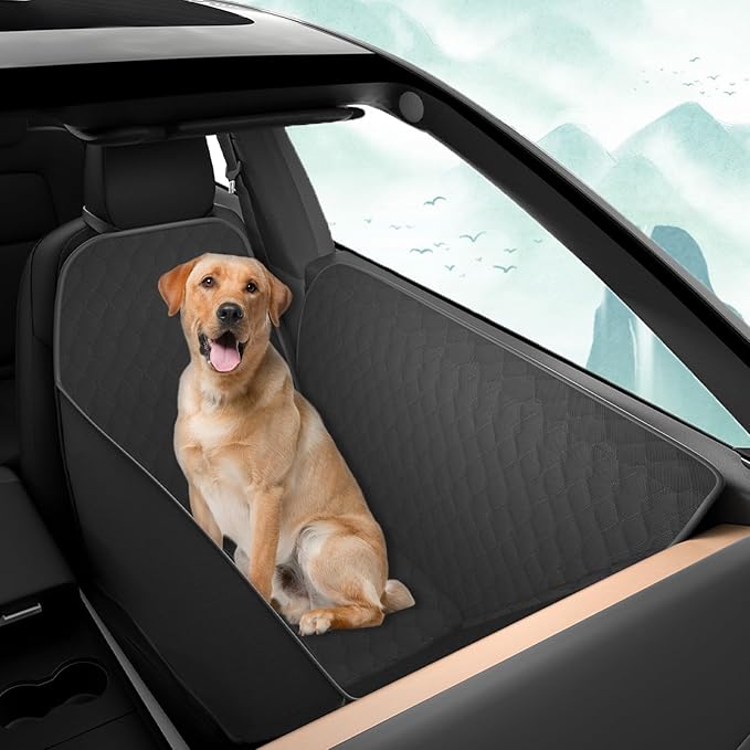 RUIANTE Dog Car Seat Cover for Front Seat Pets Travel Safety Seats Booster Seat Dogs Fronts Seats Cover with Car Door Side Panel & Hard Borad Universal for Cars Pickup Trucks (Black)
