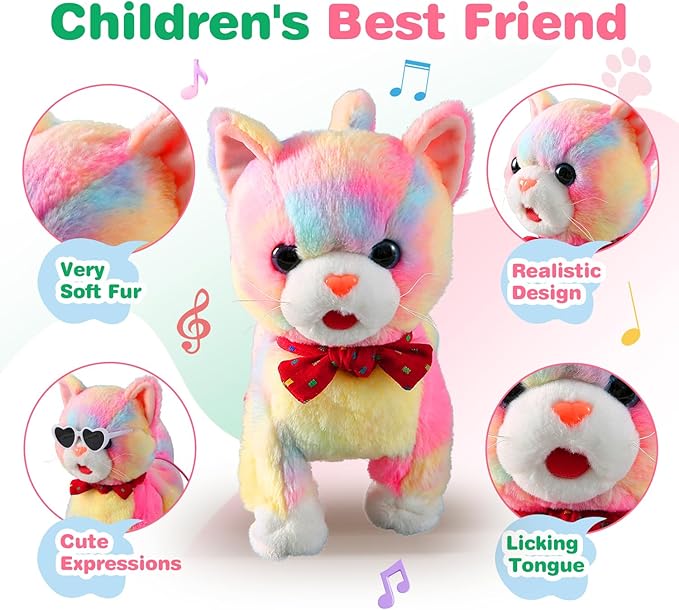 Colorful Leash Walking Cat for Girls Set Toy Interactive Talking Singing Cat Kids Remote Control Walking Kitten Dancing Kitten Mimicking Robotic Kitty That Meow and Purrs Robot for Toddlers Baby