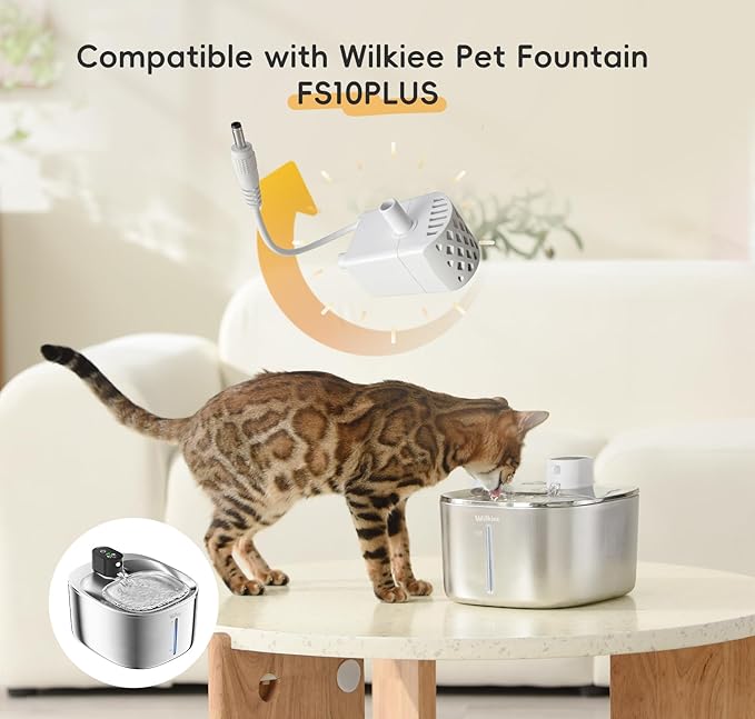 Replacement Pump for FS10PLUS Cat Water Fountain, Ultra Silent Replacement Pump for 4.1L Stainless Steel Cat Fountain Pump