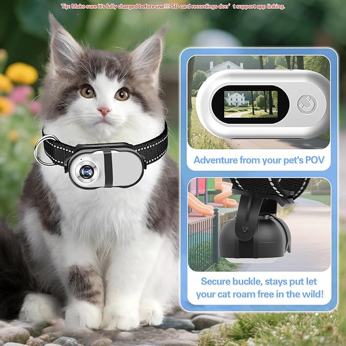 HD 1080P Cat Camera Collar with Video Record Wireless Mini Sport cam,Small Action Cameras,Body Camera for Pet Supplies/Stuff,Outdoor/Inoor Birthday Gift No WiFi