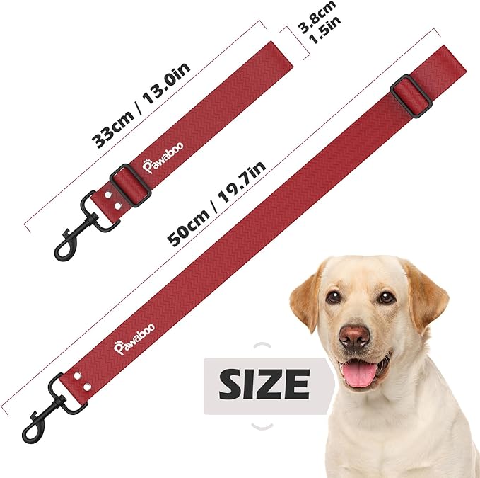 Pawaboo Dog Car Seatbelt, Universal Pet Safety Belt, Chew-Proof Dog Car Restraint with Adjustable Strap, Nylon Woven Belt & PVC Shell Dog Seatbelt Harness, Dog Leash with 360° Hook, 20 in, Red