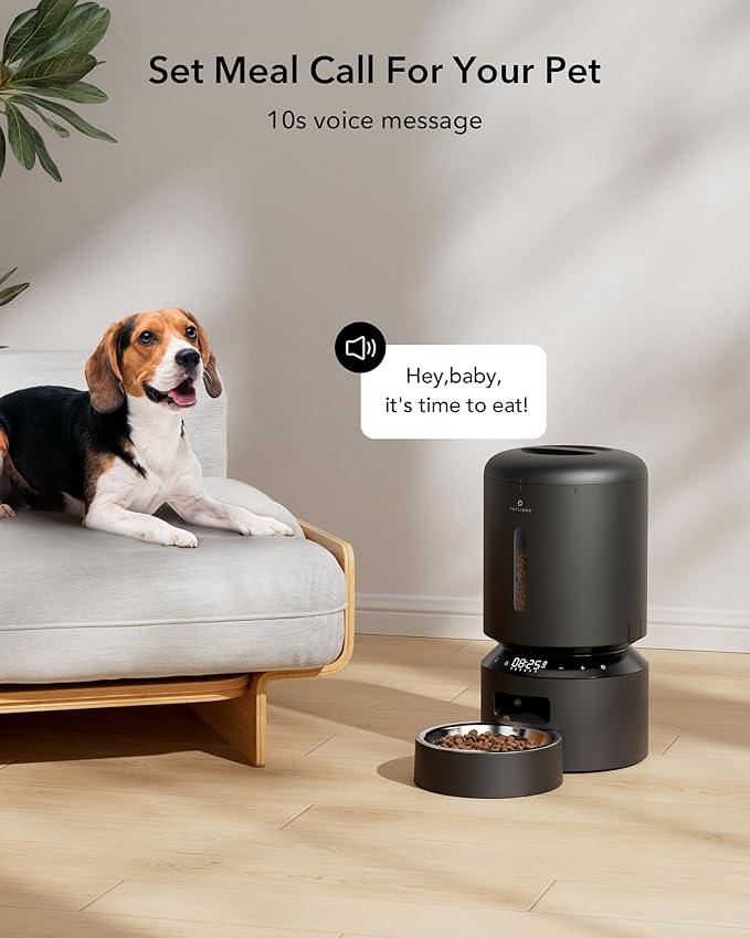 PETLIBRO Automatic Cat Feeder, Automatic Dog Food Dispenser with Freshness Preservation, 5L Timed Pet Feeders for Dry Food, Up to 6 Meals Per Day, Granary 5L Basic Button Type Black