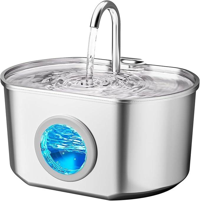 Cat Water Fountain Stainless Steel: 74oz/2.2L Cat Fountain for Drinking- Pet Water Fountain Inside - Automatic Dog Watering Dispenser Bowl - Pet Feeding & Watering Supplies (1 Filter)