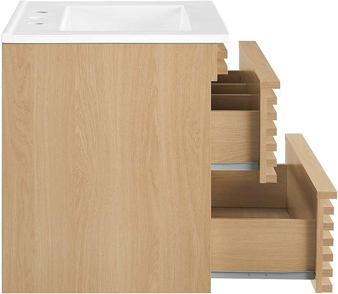 Modway Render 24" Wall-Mount Bathroom Vanity in Oak White