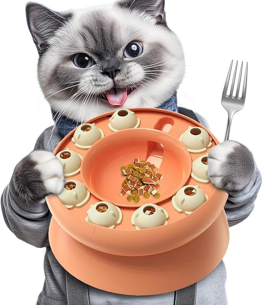 Cat Puzzle Toy Treat Dispenser Kitten Weight Loss Bowl Puzzles Slow Feeder Food Dispensing Kitty Enrichment Toys Brain Mental Stimulation Healthy Eating Mind Games Pink