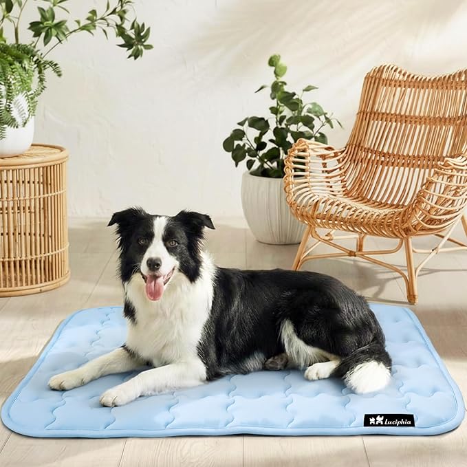 Luciphia Premium Dog Cooling Mat Non-Slip Q-MAX>0.5 Self-Cooling Pad for Large Pet Indoor Portable Kennel Puppy Bed for Couch Summer Crate Pad for Dog Washable Light Blue 40x60 inches