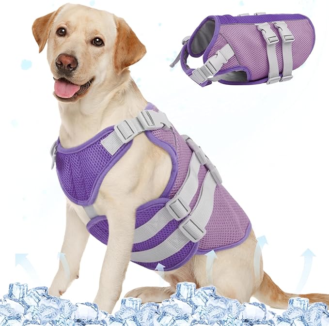 Kuoser Cooling Vest for Dogs, Small Dog Cooler Jacket Puppy Shirt with Reflective Stripe Summer Pet Harness for Outdoor Beach, Hiking, Walking Purple S
