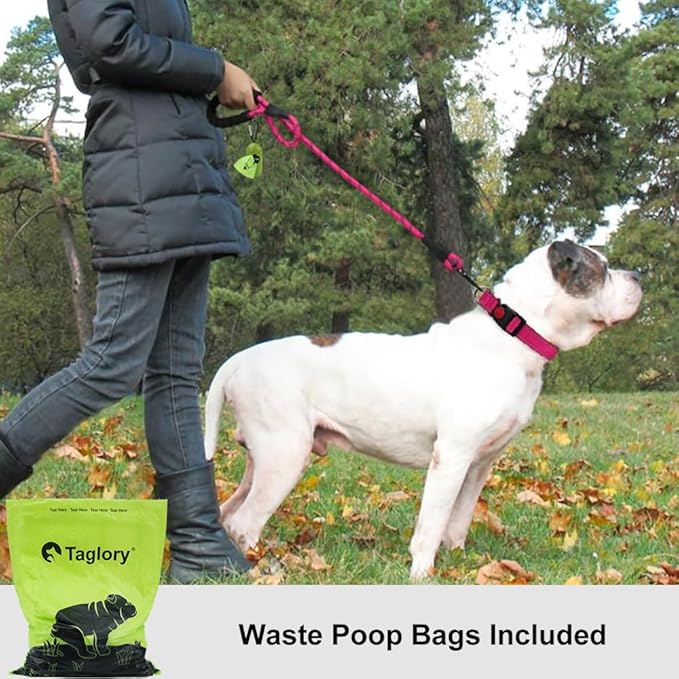 Taglory Rope Dog Leash 5 FT with Comfortable Padded Handle, Highly Reflective Threads Leash for Medium Large Dogs, 1/2 inch, Hotpink