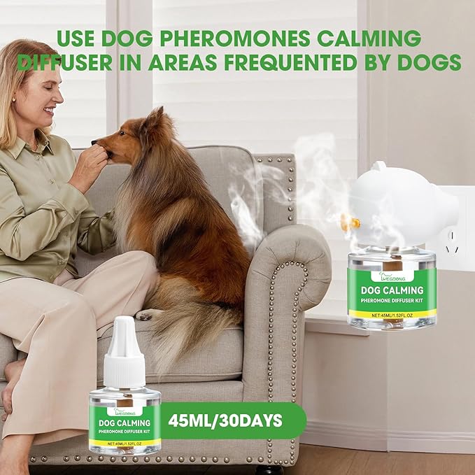 Nodfens Dog Calming Diffuser Pheromone Dog Peeing Diffuser, 1 Plug in+ 1 Pack 45ml Trial Pack Dog Anxiety Relief Up to 30 Days