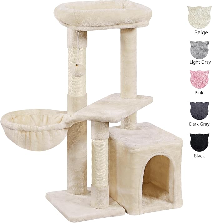 Yaheetech 34.5in Scratching Post, Cat Scratchers for Indoor Cats and Kittens, Multifunctional Activity Post w/Sisal Rope＆Dangling Ball＆Large Condo, Beige