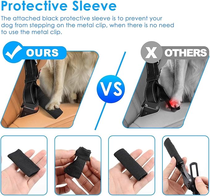 2 Pack Black Dog Seat Belt, Adjustable Dog Car Safety Belt with Reflective Bungee, Rotatable Carabiner, Suitable for Medium to Large Dogs Up to 150 lbs