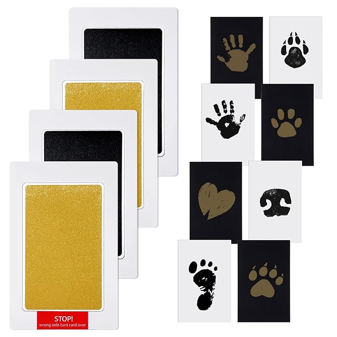 4 Packs Inkless Hand and Footprint Kit Mess Free Paw Print Kit for Dogs & Cats Clean Touch Ink Pad for Pet Nose & Paw Dog Mom New Mom Gifts(Gold & Black)