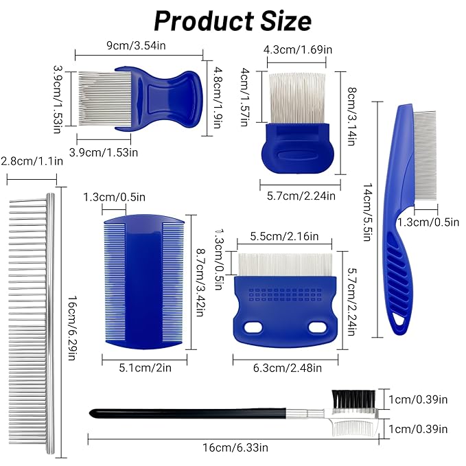 7 Pack Flea Comb Set for Cats and Dogs, Stainless Steel & Plastic Pet Grooming Combs with Dog Eye Comb & Tear Stain Comb, Flea Comb for Small Dogs, Puppy Comb, Tick Comb, Cat Flea Comb Grooming Kit