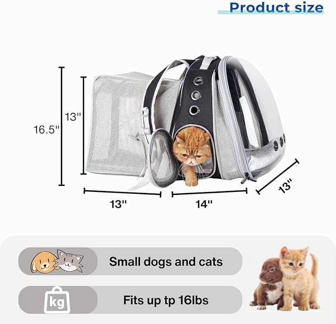 Expandable Bubble Cat Backpack — Dual-Side Expansion, Airline Approved, Up to 16lbs