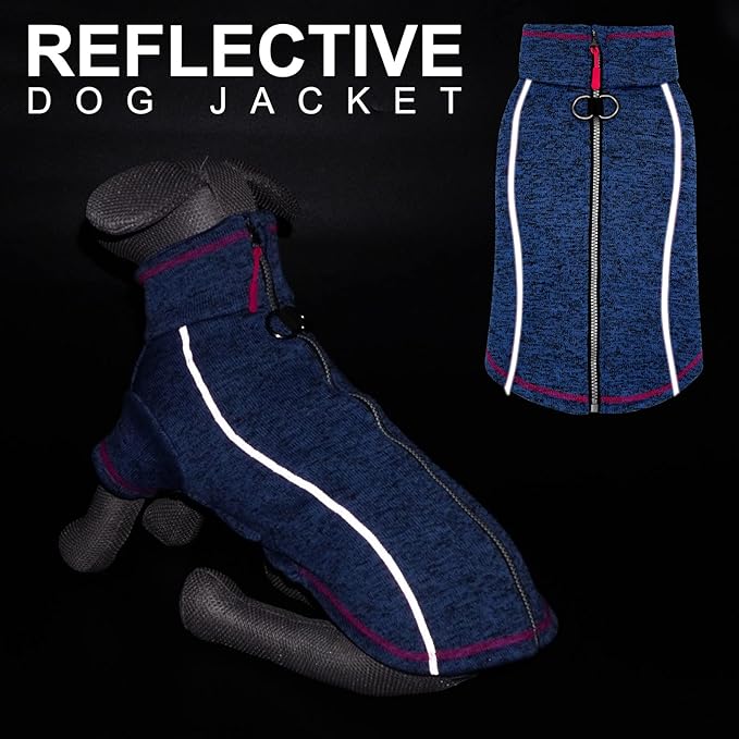 cyeollo Dog Sweater Jacket Coat with Zipper Reflective Jackets with D Ring Step in Dog Winter Coats Fleece Sweaters Pet Clothes for Small Dogs